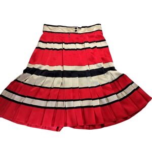 Vintage Satin Striped Pleated Skirt Red Black Saks Fifth Avenue Silk-Like‎